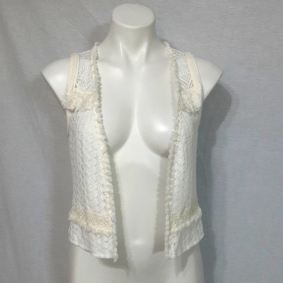 Miss Me Boho Crochet Fringe Open Front Lined Vest Small Festival Western Chic - Picture 1 of 4